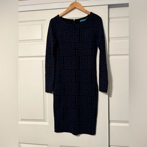 Alice + Olivia $368 Nadia Greek Key Geometric‎ Merino Wool Sweater Dress Small